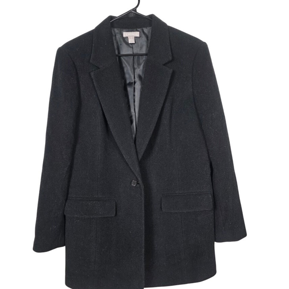 Nordstrom Coat Women 12 Black 100% Wool Single Button Longline Winter